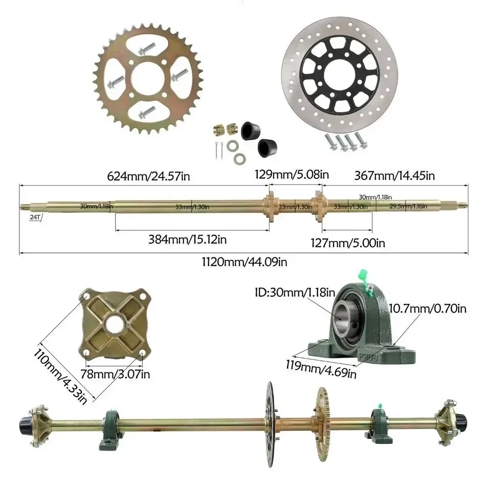 TDPRO Rear Live Axle Kit,Brake, Wheels ATV Quad Go Kart Drift Trike Golf Fun Cart DIY