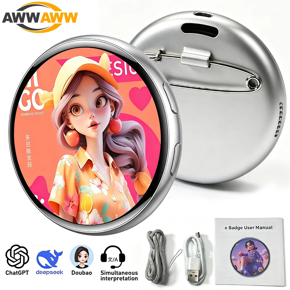 1Set Touchscreen Digital Badge Pin – Display GIFs,Videos & Text,HD LED Smart Pin,Custom Wearable Screen for Concert Rave Cosplay