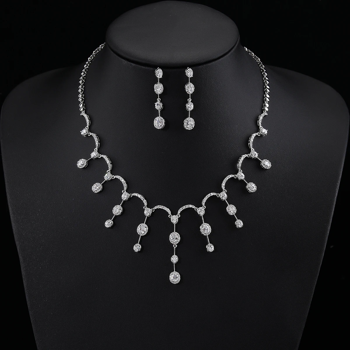 Elegant Cubic Zirconia Earrings Necklace Jewelry Set, Female Wedding Party Accessories CN10642