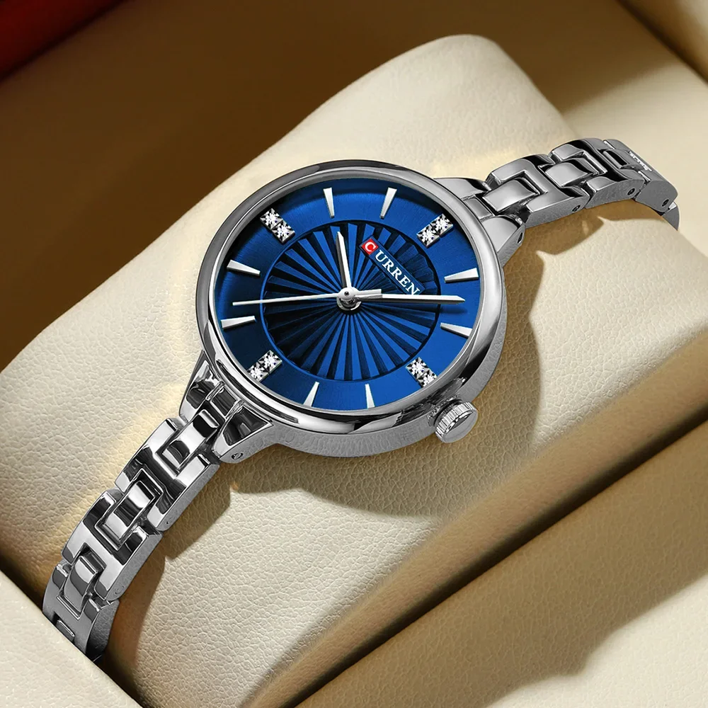 Ladies small dial chain watch waterproof round simple for women Simple Romantic Rhinestone Dial with Stainless Steel Bracelet