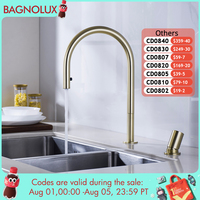 Brushed Gold Kitchen Faucet Invisible Pull Out Spray Mixer Double Hole Single Handle Solid Brass Hot and Cold Separate Sink Tap