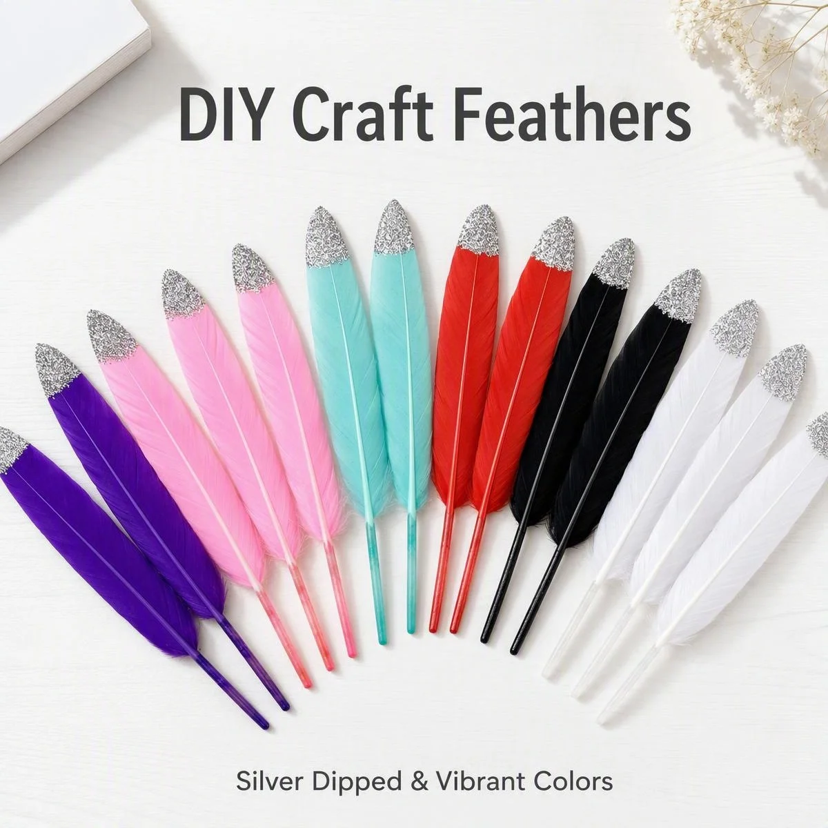10-15cm Dyed Goose Feathers Silver Glitter Tips Colorful Straight Feathers DIY Craft Jewelry Hair Accessories Party Decor
