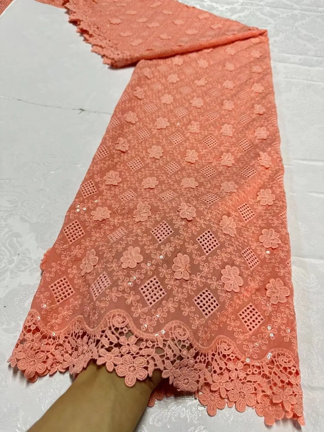 High Quality African Nigerian Lace Fabric, Embroidery Tulle Cotton, Wedding Party Dress, Guipure Sequins, Chiffon, 5Yards JL360