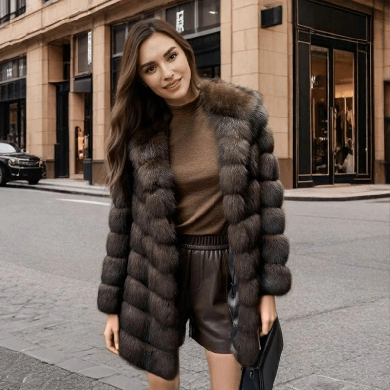 Ropa de otoño e invierno para mujer, chaqueta de piel sintética de visón, abrigo de piel con capucha de longitud media, talla grande, informal, cálido, suelto, para ir al trabajo, 2026