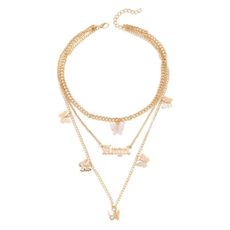 Multilayer Butterfly Necklaces Angel Pendants Clavicle Chain For Women Sweet Charm Choker Necklace 2024 Trend Aesthetic Jewelry