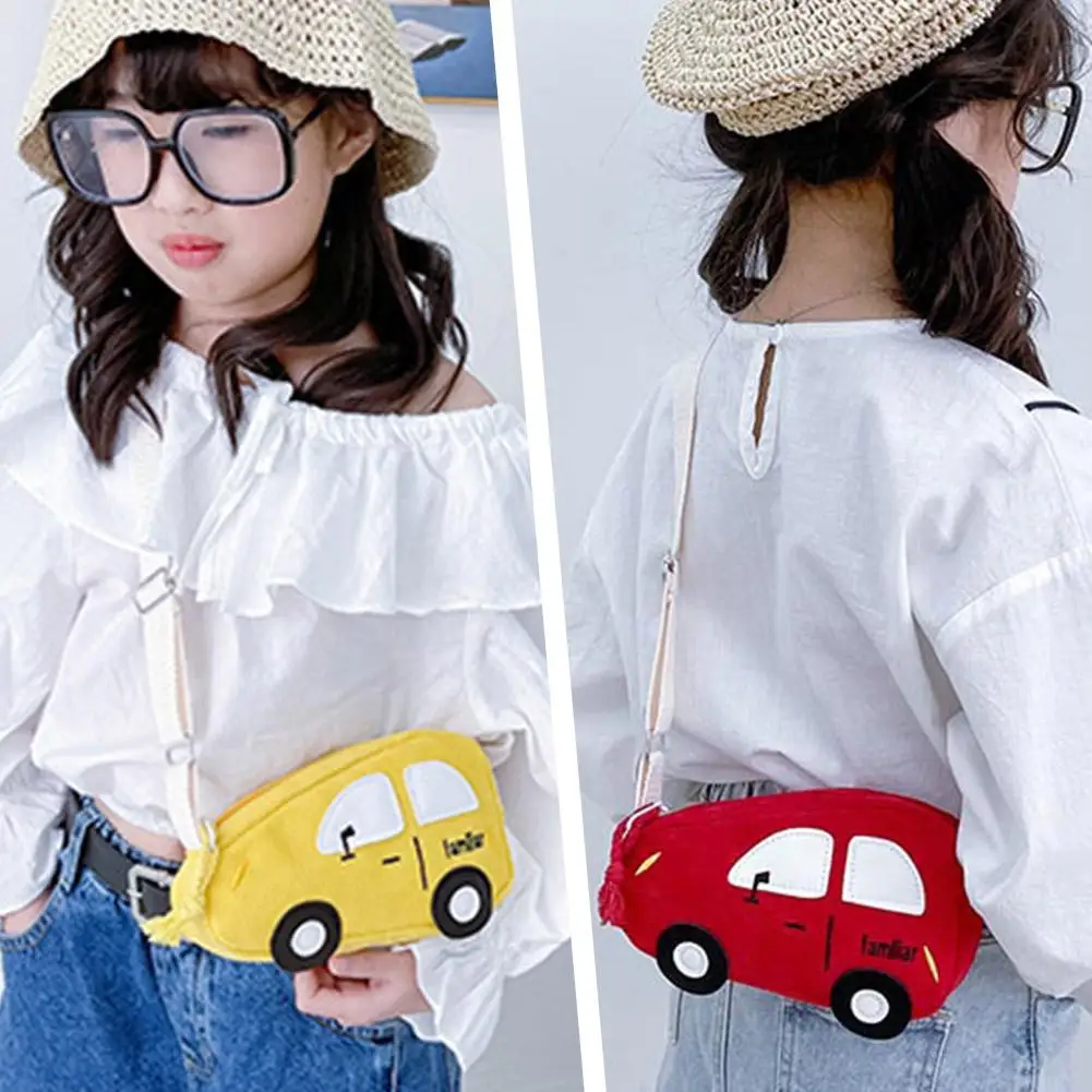 

Cute Cartoon Car Kids Crossbody Bag Adorable Corduroy Shoulder Bag for Boys & Girls Adjustable Wide Straps for Travel, Parties