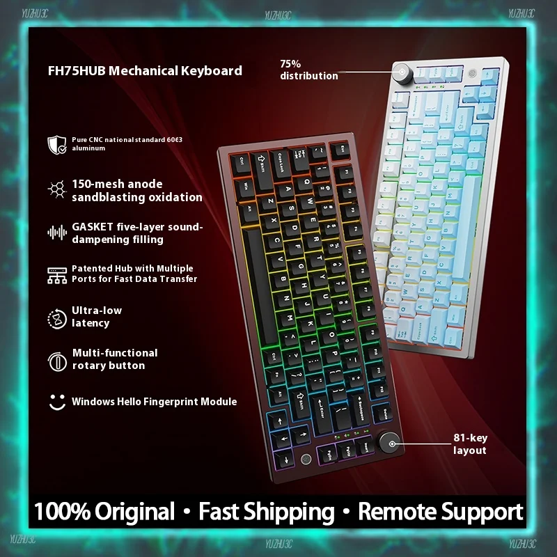 

EXZX FH75 Customized HUB Mechanical Keyboard Support Windows Hello Fingerprint Recognition With TYPE-C*2 HDMI*1 SD*1 USB*3 AUX*1