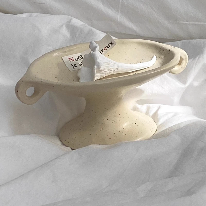 Vintage Ceramic Storage Tray Cute Handmade Ornaments Home Accessories Ins Style Double Ear High Foot Tray