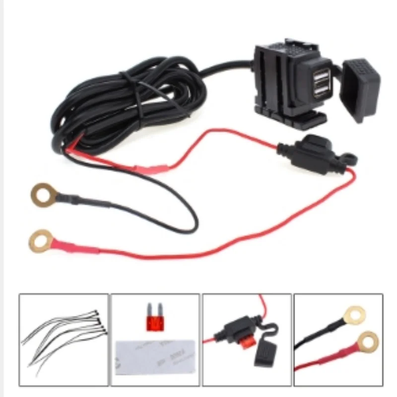 Waterproof Motorcycle Black USB Charger 4.2A Dual USB Port Socket Fuse Ring Connector Modify For GPS Universal