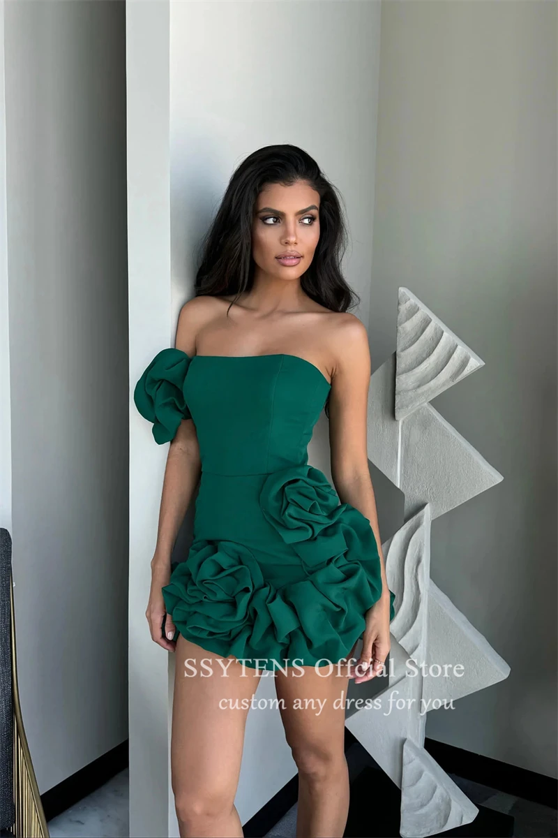 SSYTENS-Mini vestidos de graduación verde para mujer, elegante vestido corto fruncido, Sexy, escalonado, un hombro, fiesta de cóctel, cumpleaños