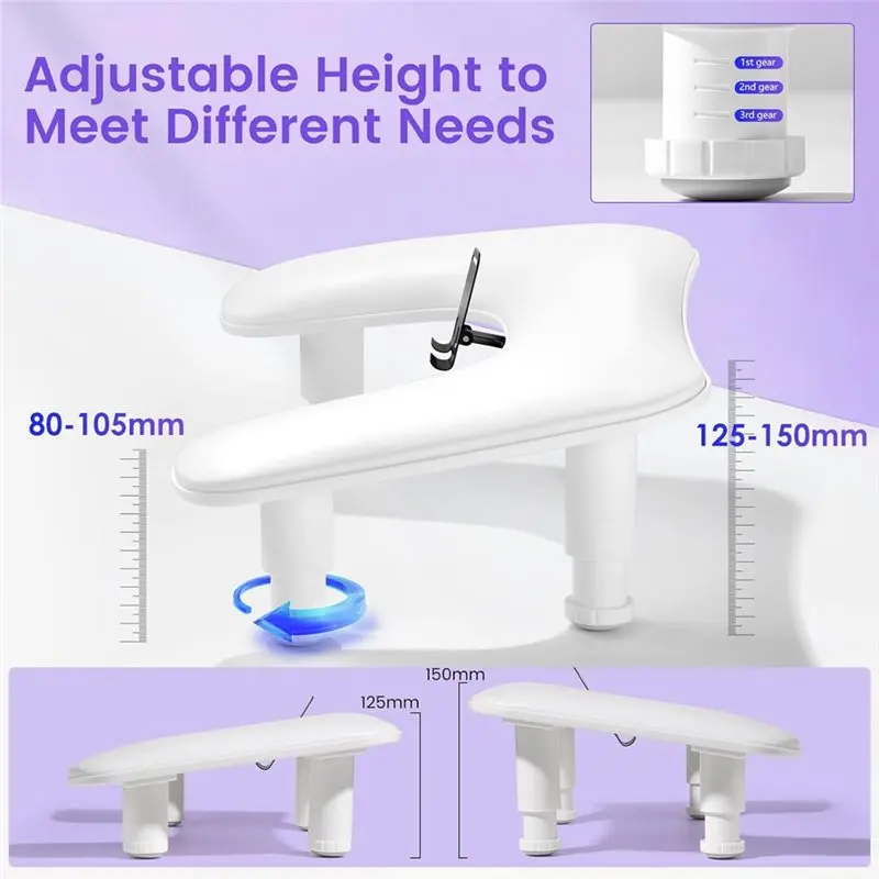 Arm Rest For Nails Tech,Manicure With U-Shaped Design, Rotating Phone Stand, And Height Adjustment White