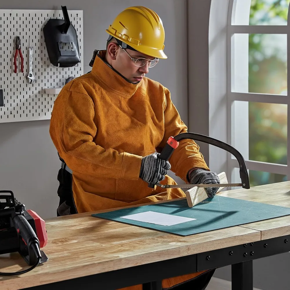 منضدة عمل قابلة للتعديل مقاس 44 × 20 مع منافذ طاقة، منضدة عمل خشبية شديدة التحمل بقوة 2000 رطل مع خطافات، سطح من الخشب المطاطي الصلب #2