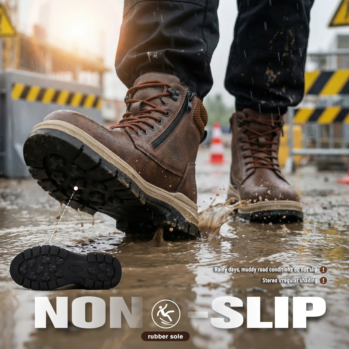 Men Work Boots Puncture-Proof  Waterproof Work Shoes Steel Toe Safety Boots Industrial Indestructible Boots Side Zipper Shoes
