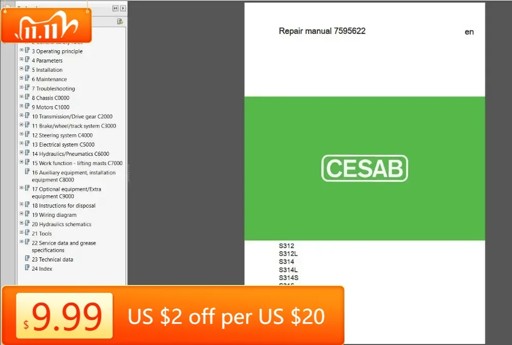 

Каталог запасных частей для вилочного погрузчика TruckEPC Cesab и руководство по обслуживанию Полный DVD 28 ГБ
