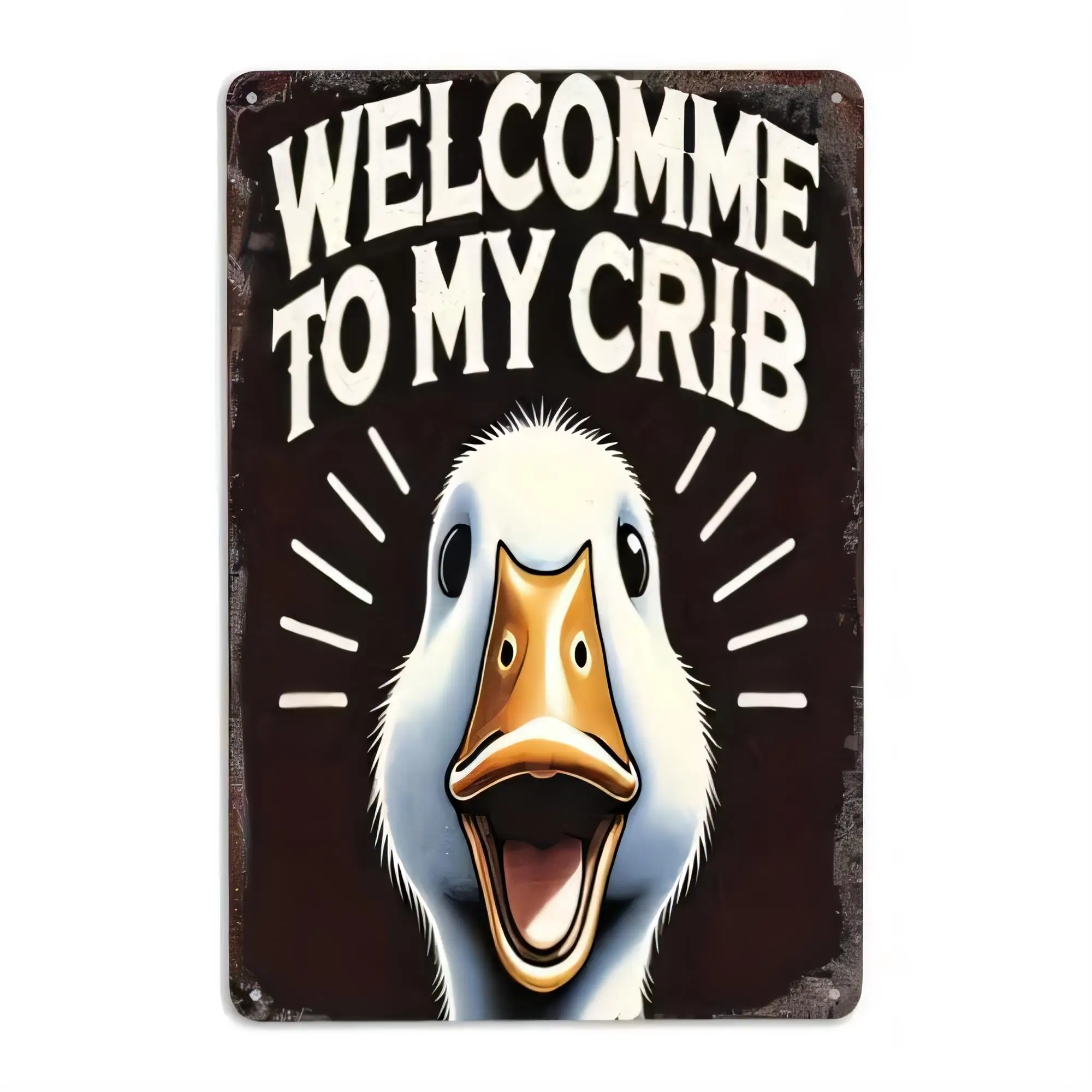 Plaque en métal, Bienvenue dans ma cabane, motif pingouin amusant, décoration murale rétro, rustique et vintage, pour la maison de plage, bar, pub, garage