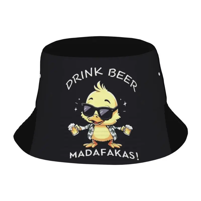 Drinking beer is fun duck Sunscreen hat fashionable printed bucket hat men's and women's fisherman hat, women's casual basin hat