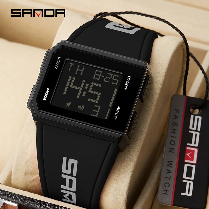 Sanda 9003 Unisex Teenagers Hand Clock Electronic Movement Water Resistant LED Luminous Alarm Model Wrist Digital Sport Watches