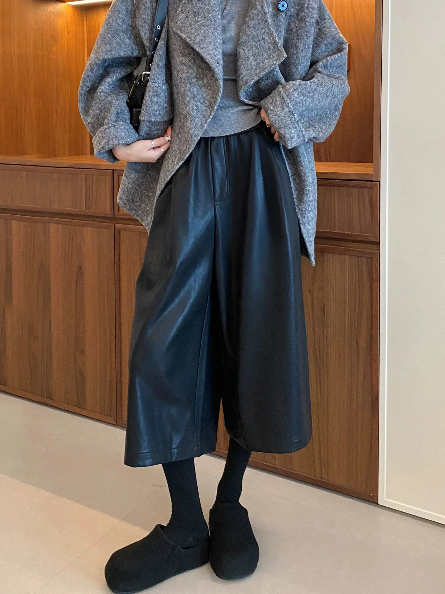 

Оригинальные широкие брюки Haining прямого кроя, свободные, с эластичным поясом, больших размеров, женские, осенне-зимние, в стиле Old Money S