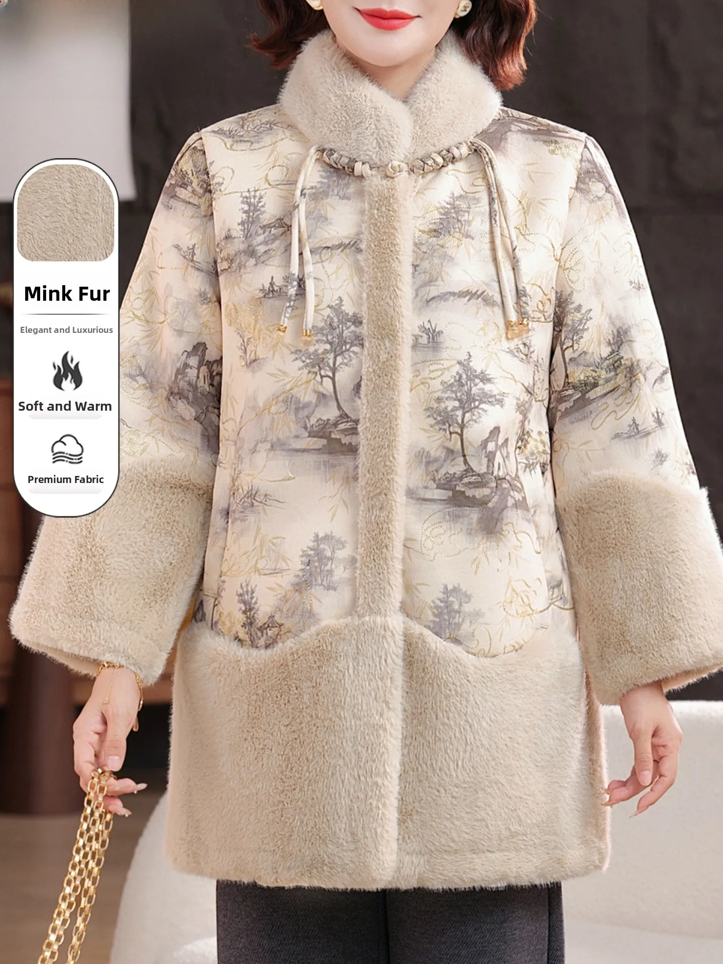 

Утепленное зимнее пальто на флисовой подкладке для мам, утепленное хлопковое пальто на осень-зиму, женское модное пальто из искусственного меха норки