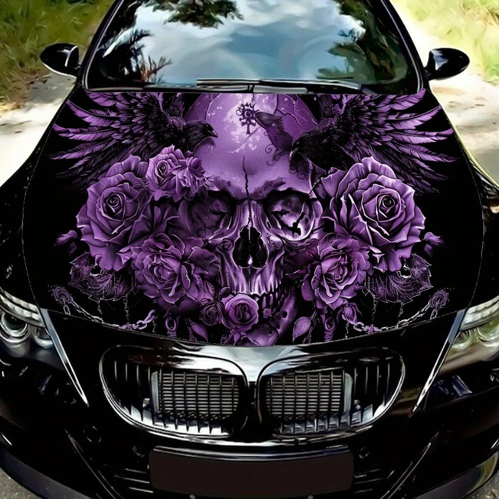 

Фиолетовый зачарованный череп, ПВХ автомобильные виниловые обертывания, самоклеящаяся водонепроницаемая наклейка на капот автомобиля, защитные наклейки для украшения автомобиля