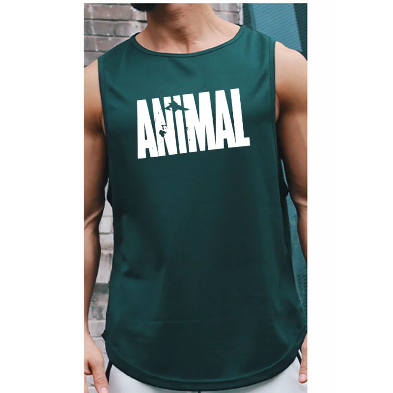 Men\'s Quick Drying Sleeveless shirt animal Bodybuilding Workout Tank Tops Muscle Fitness Shirts Male Gym Stringer Vest