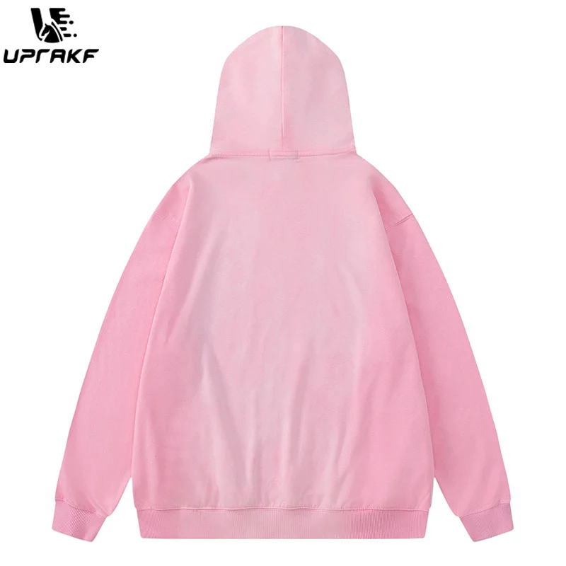 UPRAKF Oversize Punk Print Hoodie Oversize Long Sleeve Rock Pattern Autumn Fashion Pullover Casual Tops Streetwear