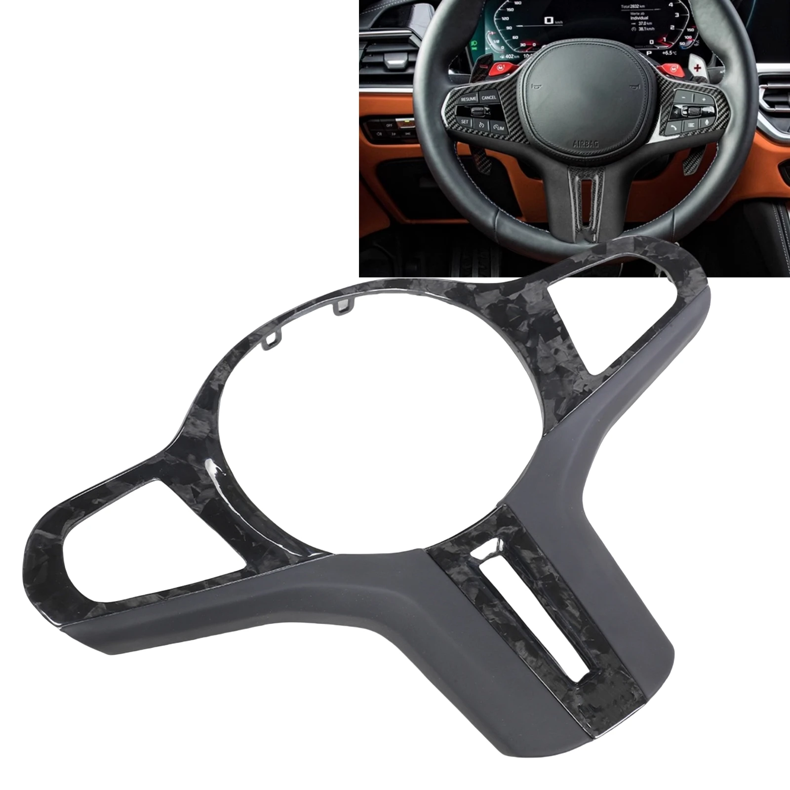 

For BMW Z4 M3 M4 G20 G21 G22 G23 G24 430i M440i Forged Carbon Fiber Interior Steering Wheel Cover Trim Replacement