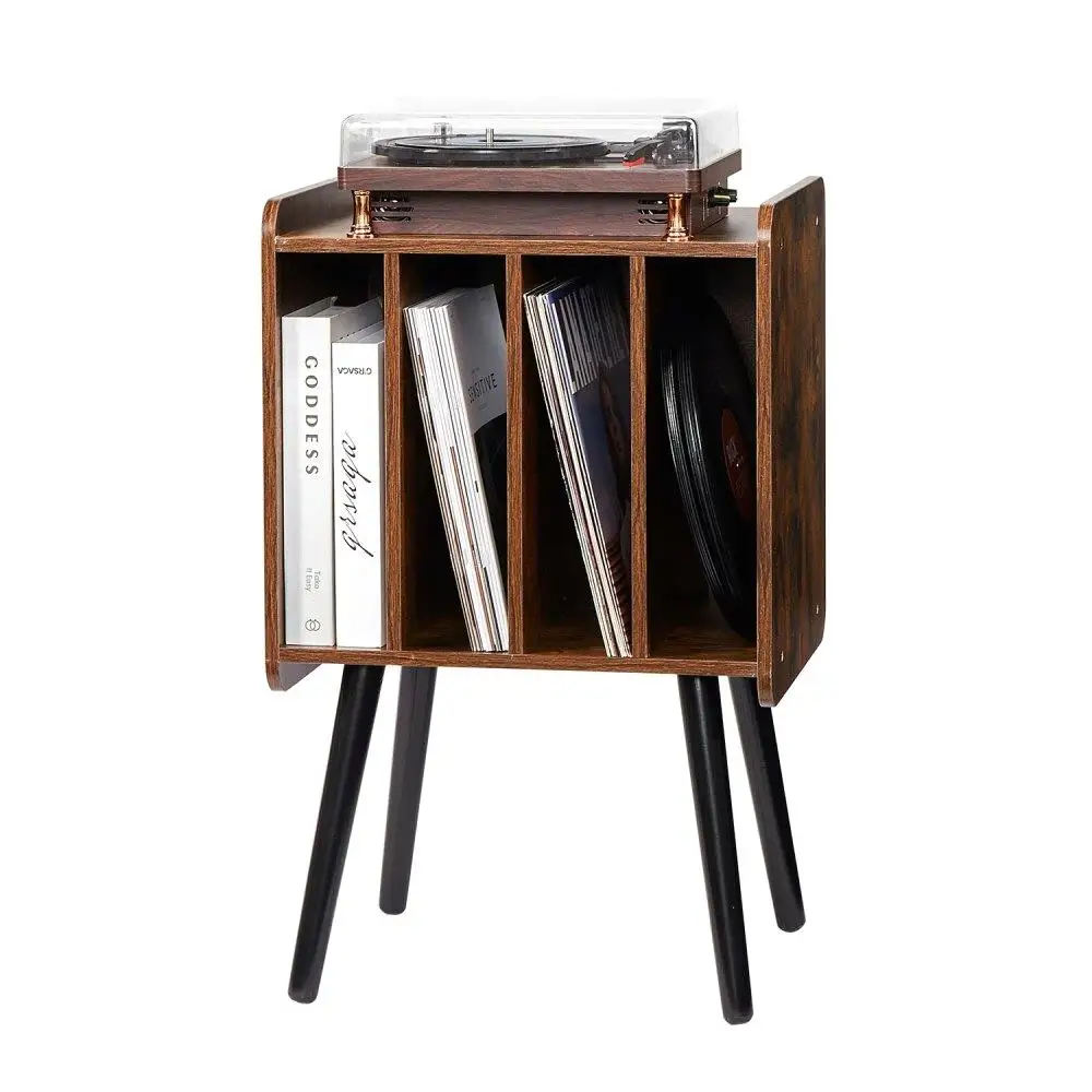 

2 Tier Wood Vinyl Record Player Stand for 100 Albums Brown