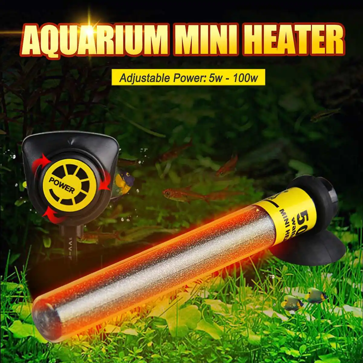 220V Mini Adjustable Aquarium Heater Submersible Turtle Fish Tank Water Heater Constant Water Temperature Heater Rods 20W-100W