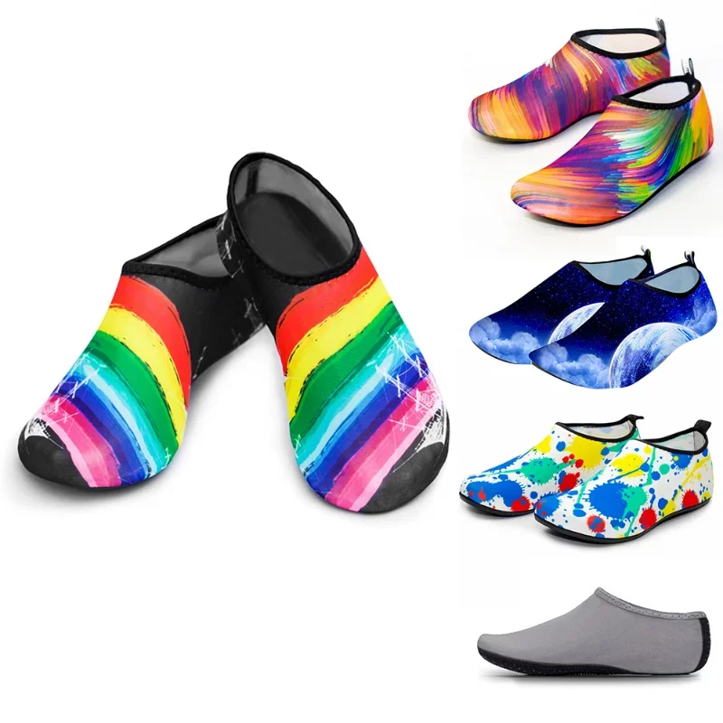 Men Women Kids Water Sport Beach Swimming Socks Thin Multi Prints Anti Slip Fitness Yoga Dance Swim Surf Diving Underwater Shoes