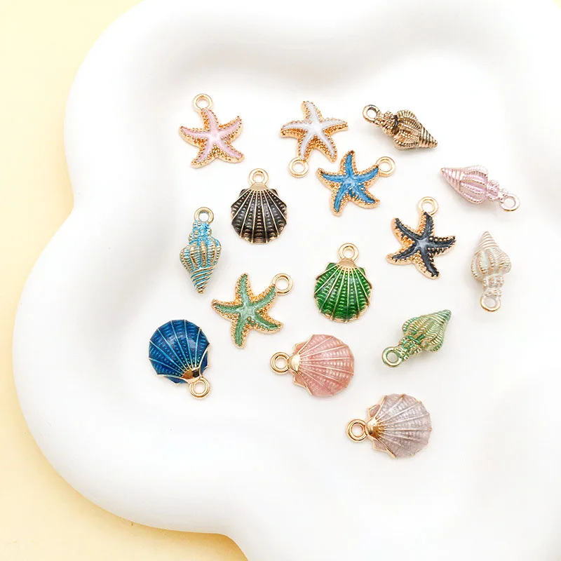 10pcs Conch Sea Shell Charms Enamel Starfish Pendant Charm For DIY Jewelry Making Accessories Handmade Earring Necklace Bracelet