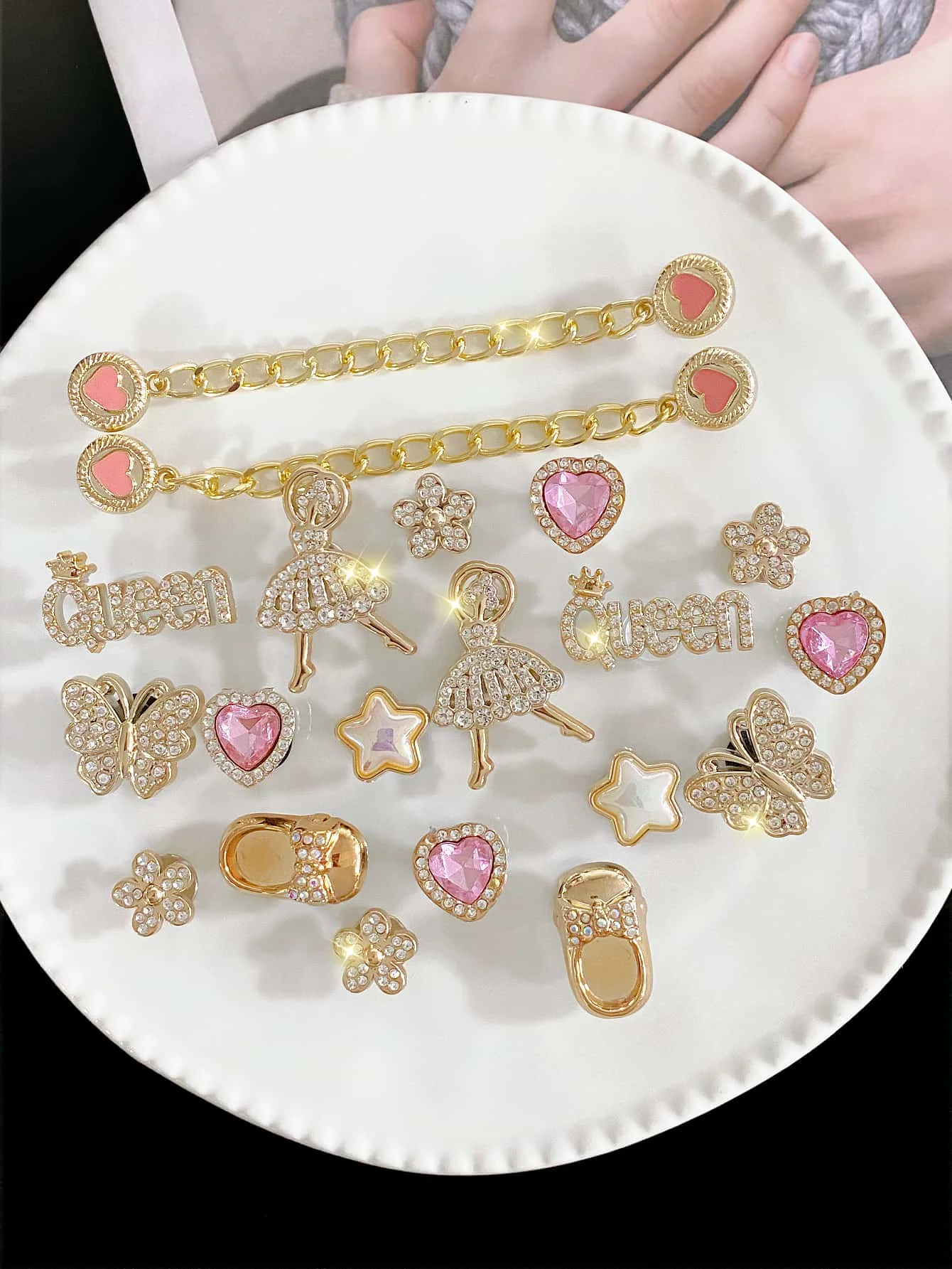 20pcs Sparkling Rhinestone Shoe Charms Mixed Designs. DIY Detachable ABS Buckles for Garden Clogs & Sandals. All-Season Decor. G