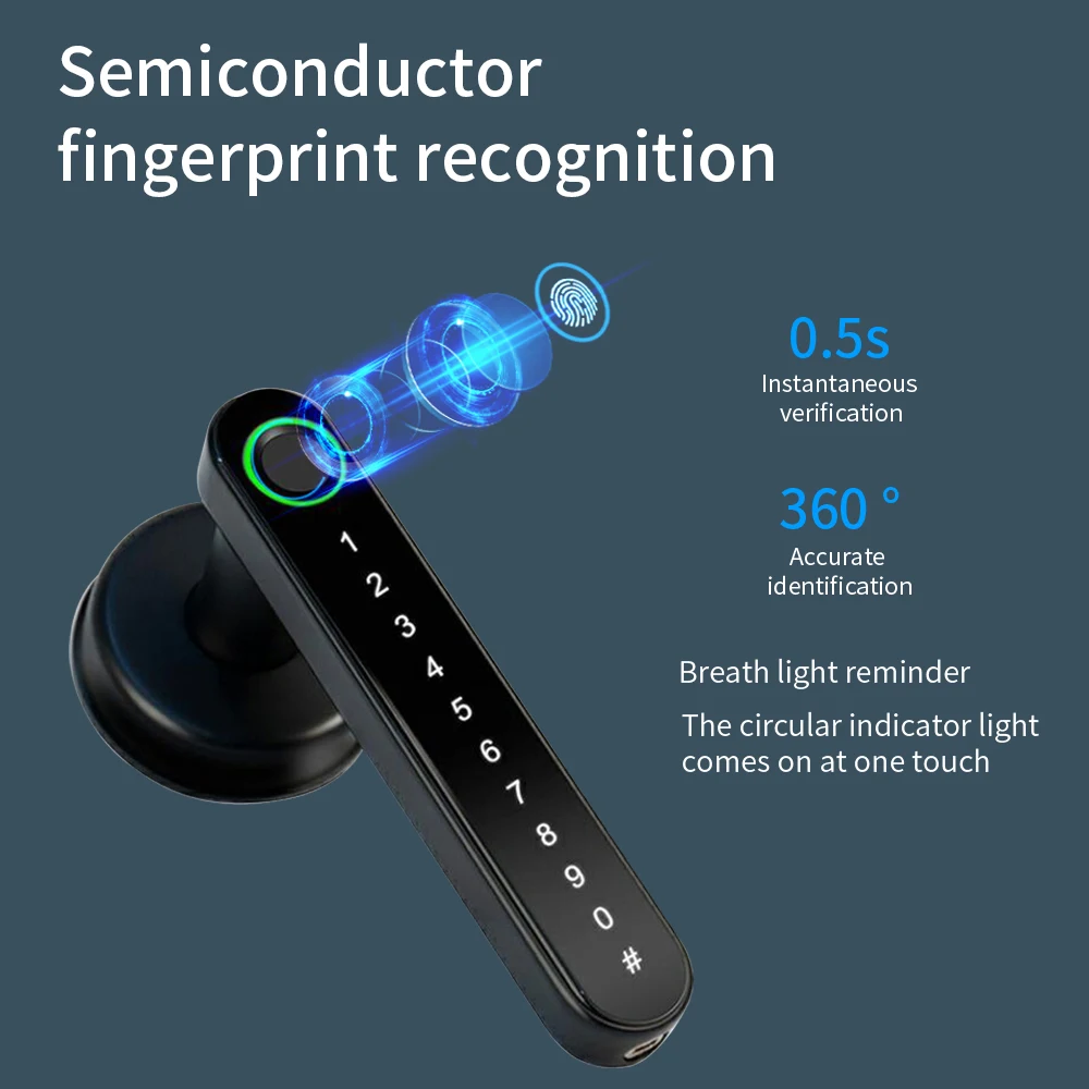 Imagem -02 - Ttlock ou Tuya Bluetooth Smart Fechadura de Impressão Digital com Senha Desbloqueio Mecânico com Chave Cabo de Madeira Aplicativo Smartlife