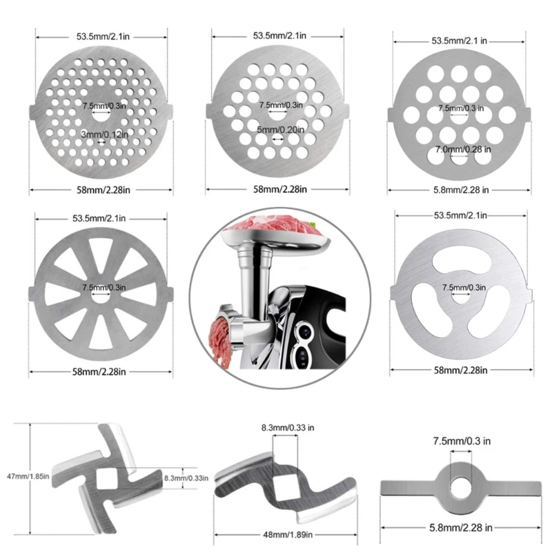Stainless Steel Meat Grinder Plate Discs Plate Blade Mincer Plate Meat Grinder Replacement Accessories for Kitchen