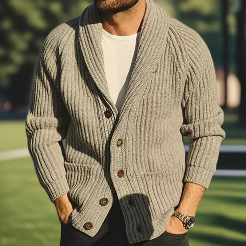 

2025 New Year Fall Men's Solid Color Lapel Long Sleeve Pocket Coat Sweater Wear Knitwear Men's Casual Vintage Breathable Sweater