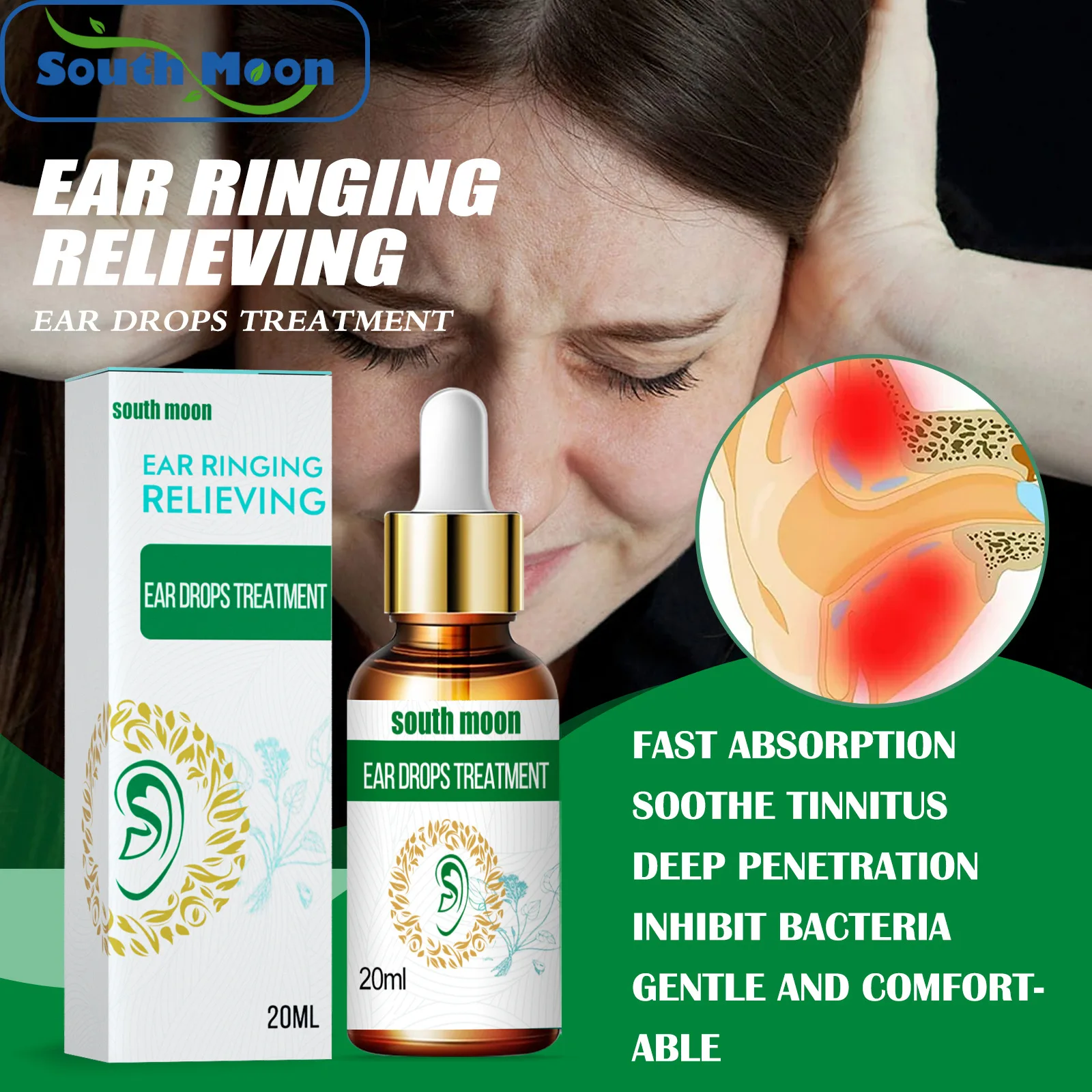 Tratamiento de tocando la oreja, aceite para sordera, dolor de oído, alivia la hinchazón del oído, descarga, otitis, zumbido auditivo, gotas para los oídos, limpiador de oídos de 20ml
