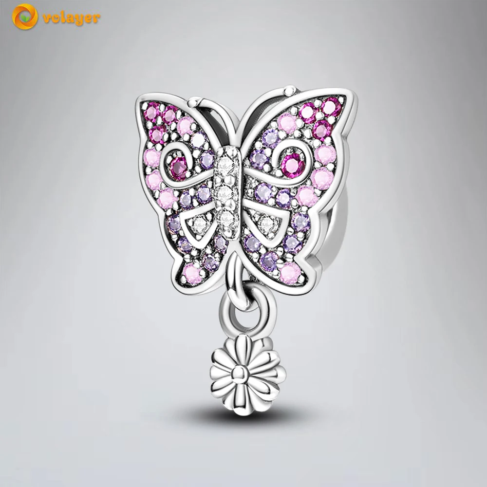 

Volayer 925 Sterling Silver Beads Butterfly Daisy Clip Charm fit Original Pandora Bracelets for Women DIY Jewelry Free shipping