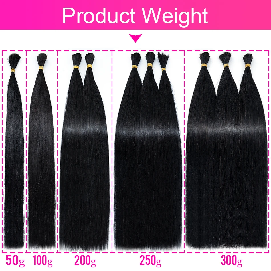 Cabello humano real virgen 100%, lote de buena calidad natural, 10A para tejer y trenzar, sin procesar, sin trama, 1B lacio 6