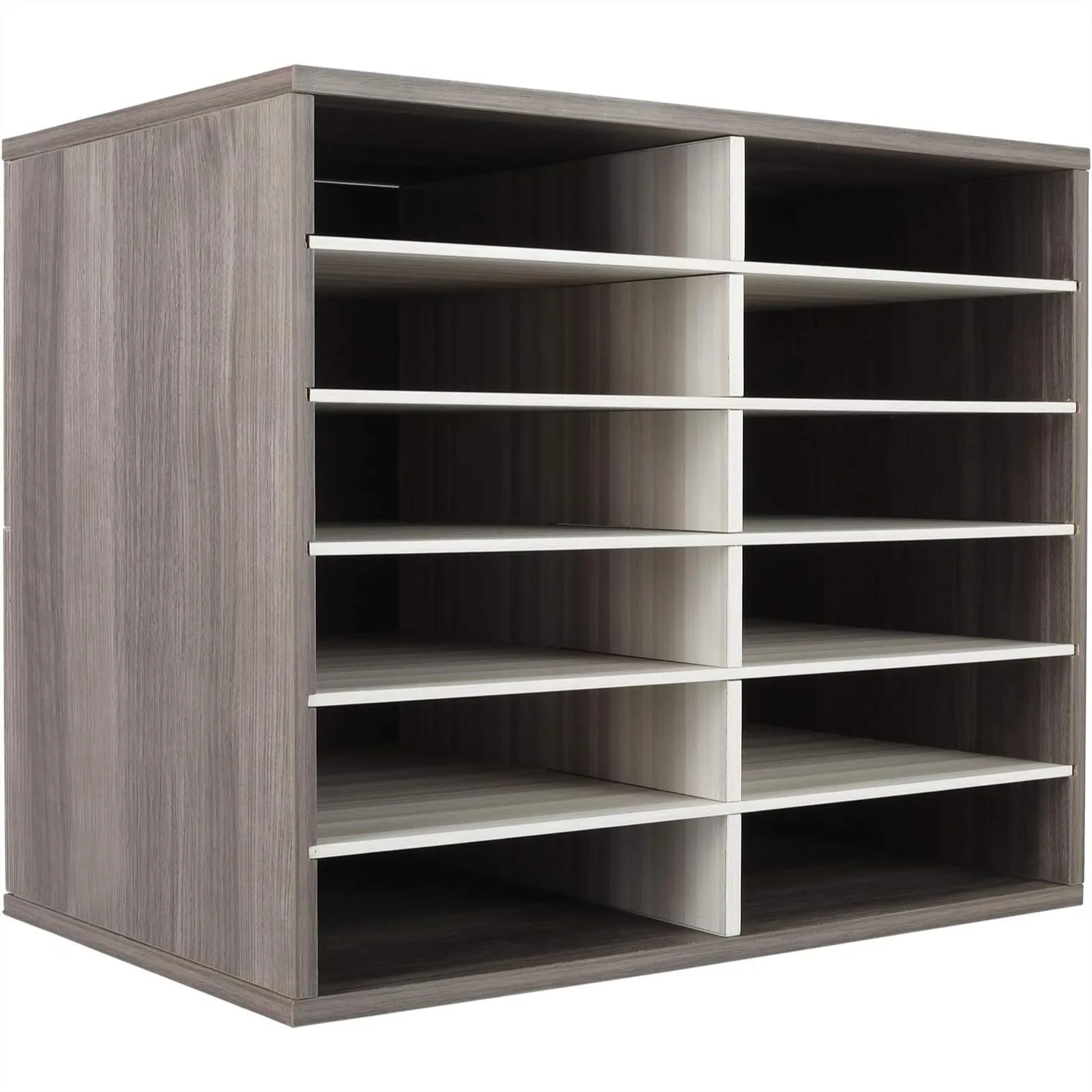 

Wood Literature Organizer, 12 Slots Hold 6000 Sheets A4 Papers, Wooden Desk File Storage with Adjustable Shelves for Office Home