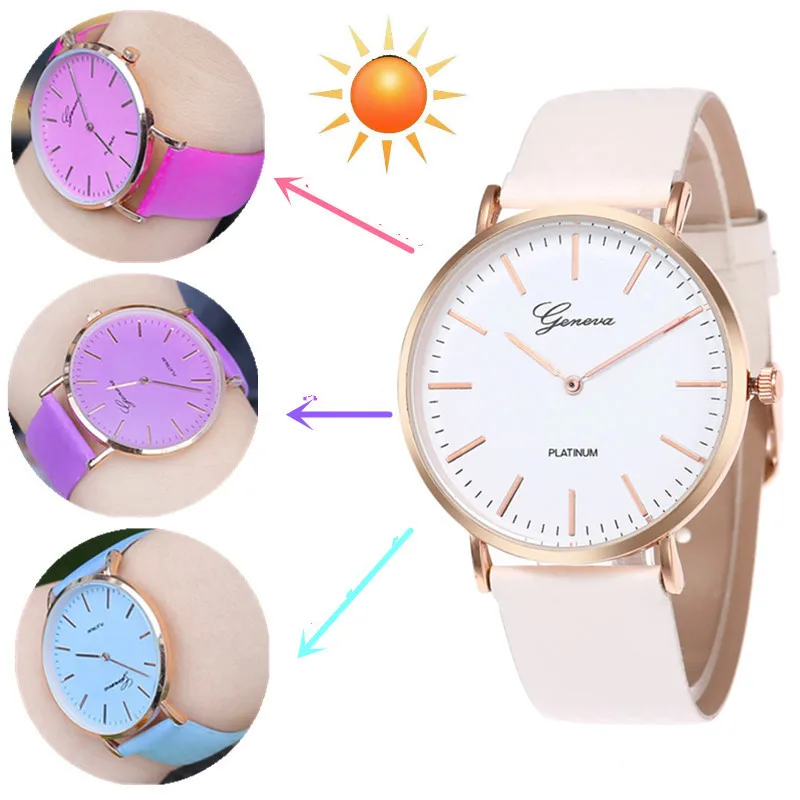 

New Fashion Simple Style Temperature Change Color Women Watch Sun UV Color Change Men Women Quartz Wristwatches Relogio Feminino