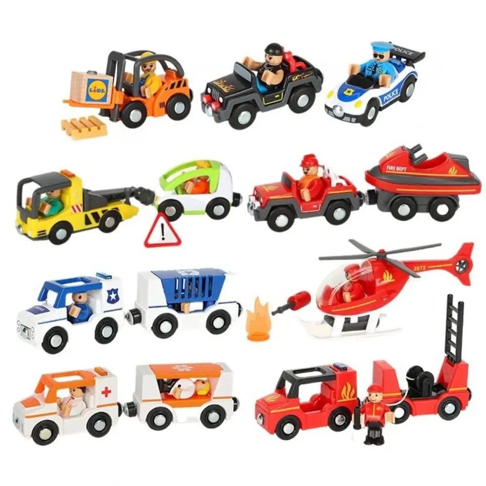 

Ambulance Magnetic Train Car Locomotive Forklift Trailer Wood Train Track Toy Electric Model Car Track Railway Toys Kids Gift