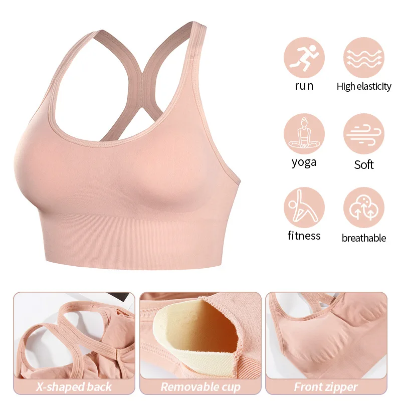 High Impact Cross Back Sports Bra for Women One-Piece Padded Yoga Bra Anti-Sag Workout Tank Top Quick Dry Gym Fitness Top
