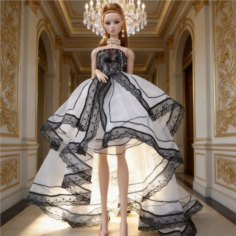 New 1/6 FR PP Supermodel Doll European Lace Trim Black Wedding Dress Fashion Dress Up Skirt For Xianxian 30cm Babi Doll Clothes