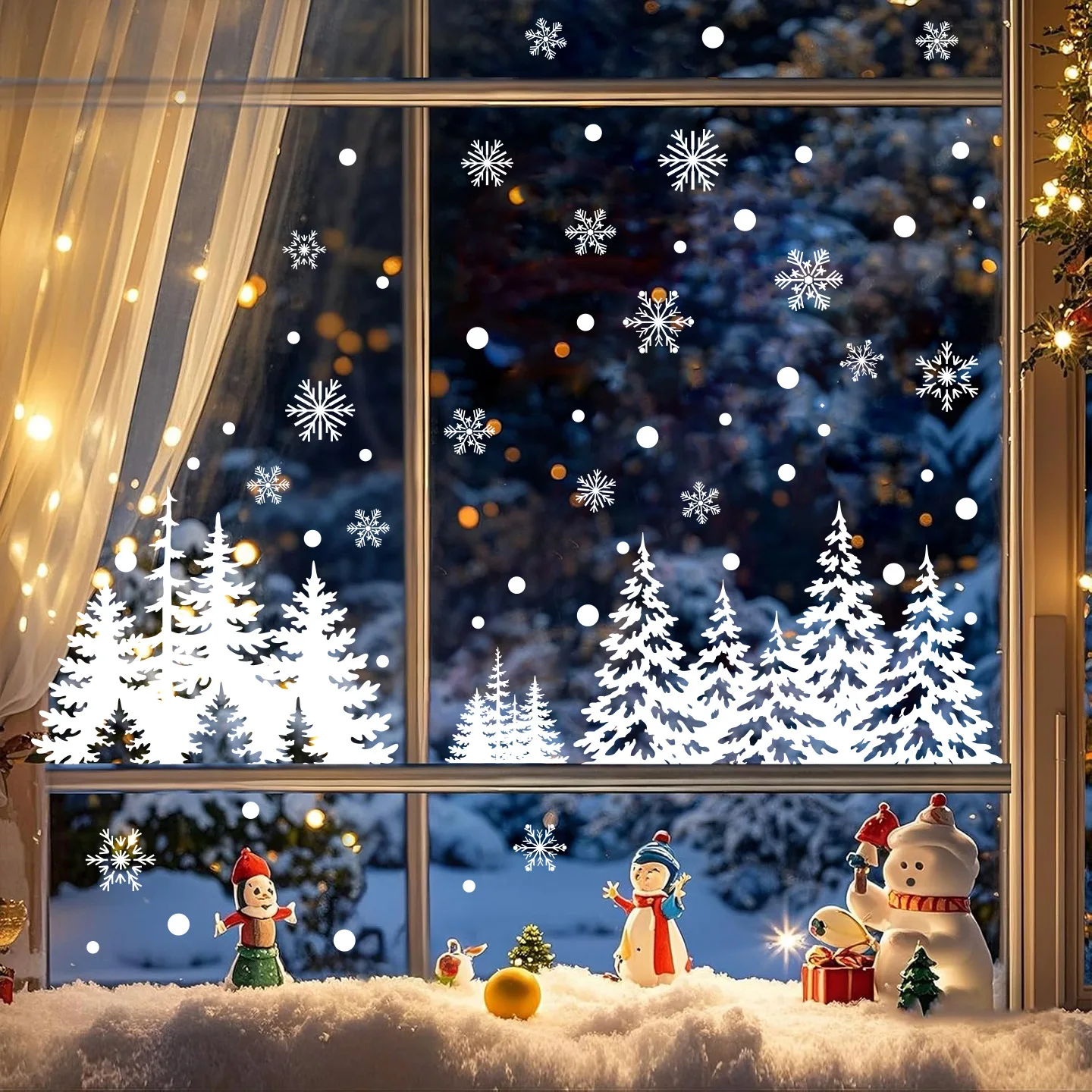 White Sticker Christmas Decoration PVC Window Stickers Christmas Tree Snowflakes Winter Scene Window Decals