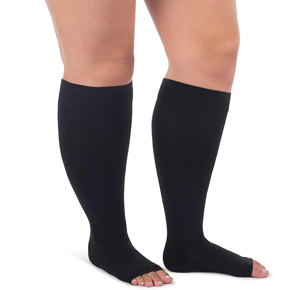 20-30 Mmhg Open Toe Knee High Compression Socks Women Men Graduated Support Varicose Veins Edema Flight M-5xl