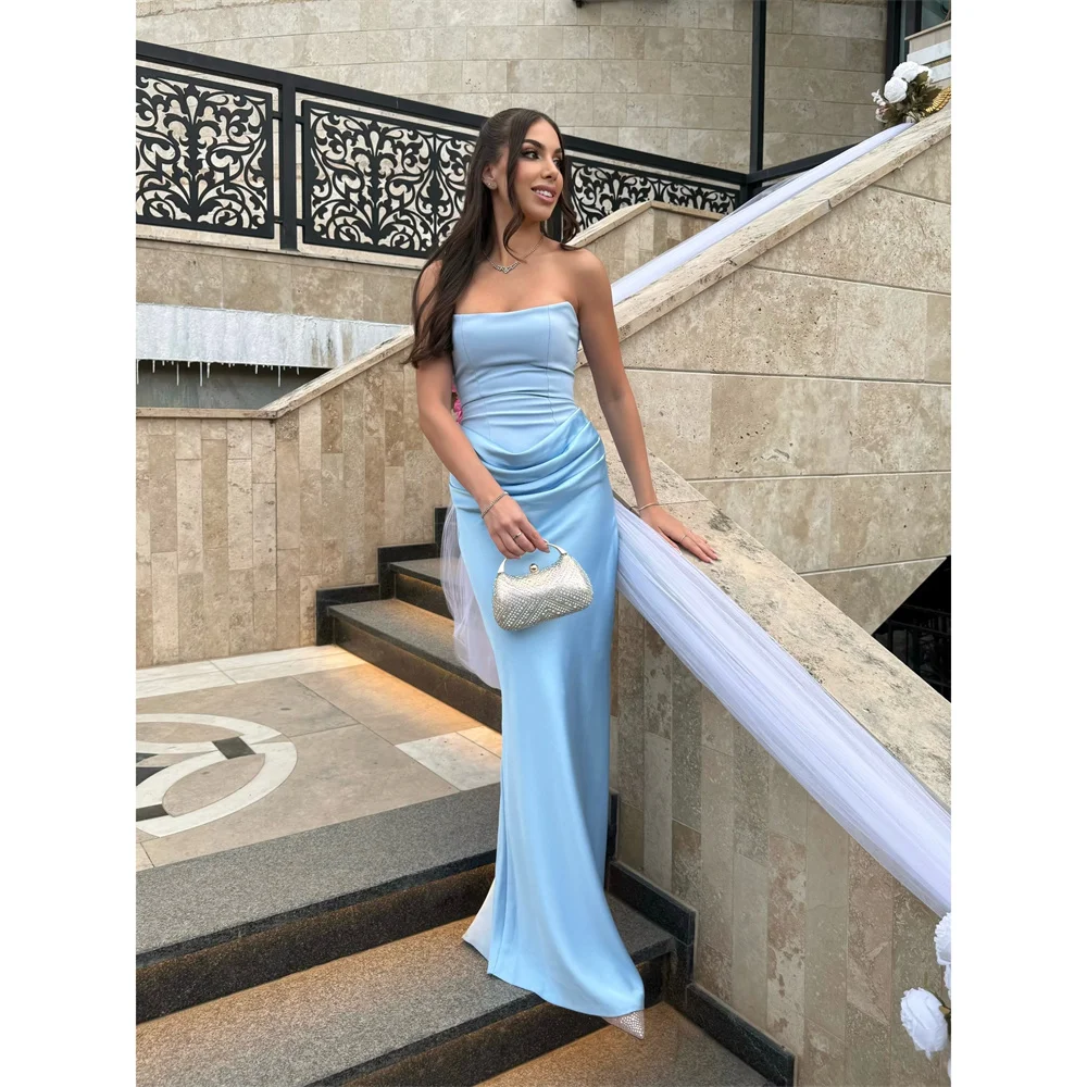 

EDECPBM Satin Strapless sky blue Mermaid Evening Dress Formal Premium Designer Beautiful Stylish Classic 2026 Customized