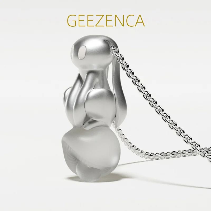 

GEEZENCA 925 Sterling Silver Frosted Bunny Mushroom Pendant Necklace For Women Lovely Cute Rabbit Necklaces 2023 New Trend Gift