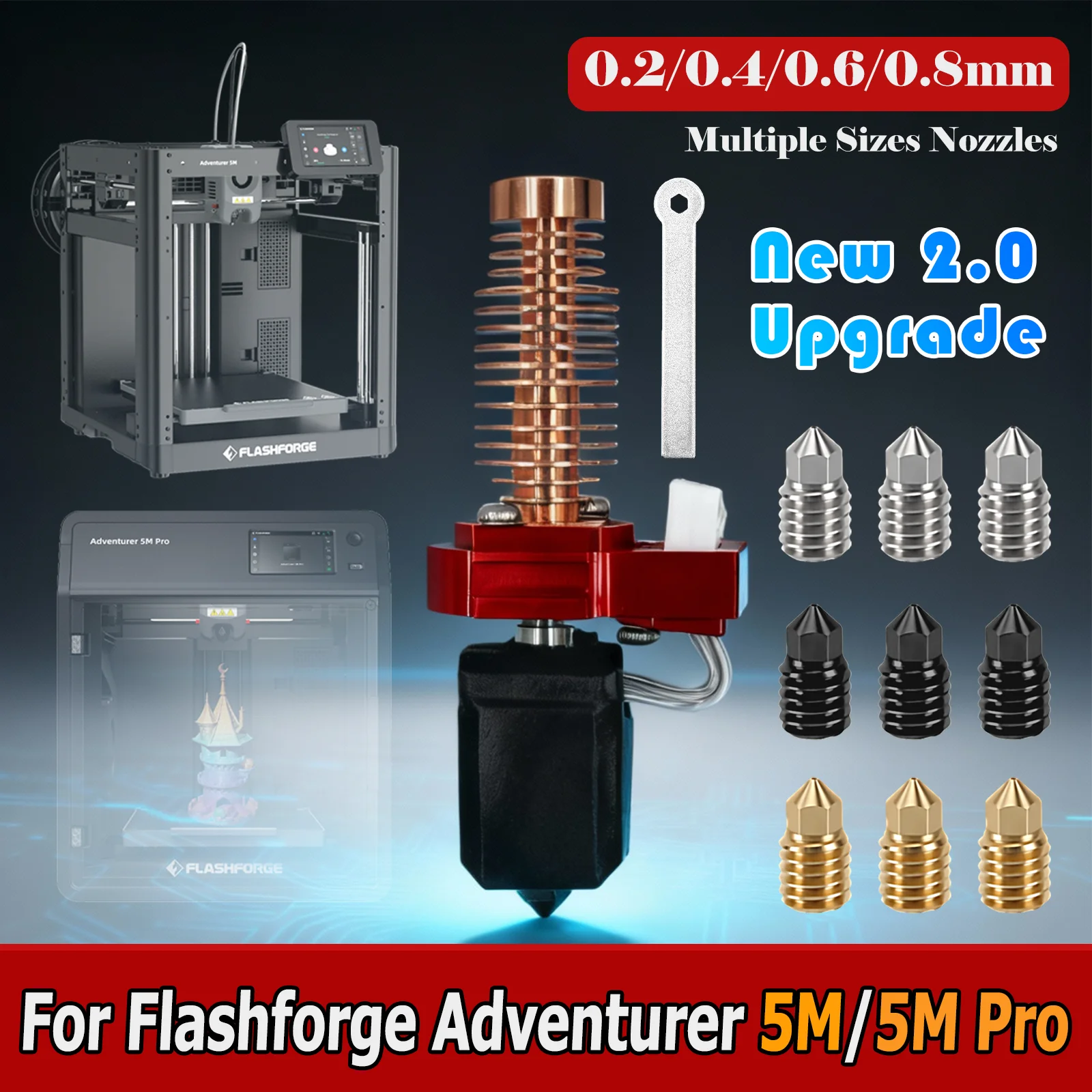 

Hotend Kit For Flashforge Adventurer 5M/5M Pro New Upgraded Hotend Kit 0.4mm Hardened Steel Quick-Swap Nozzle 3D printer parts