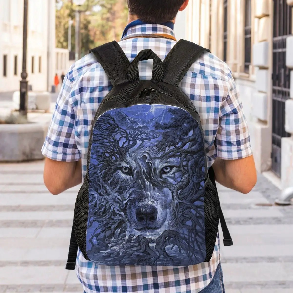 Wolf Tree Print Mochilas para mulheres e homens, Resistente à água, Saco de animais universitários, Bookbags