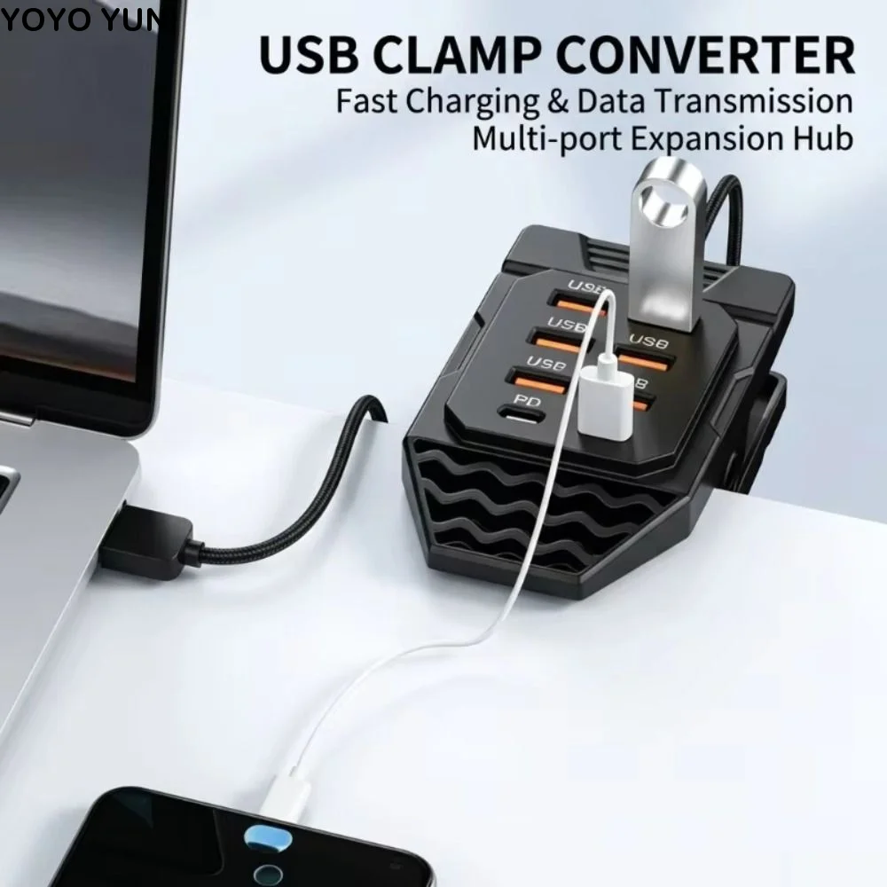 Clamp-Mounted USB Charger Data Channel Fast Charging USB Splitter 6 USB-A USB-A Input Desktop USB Charger Camping